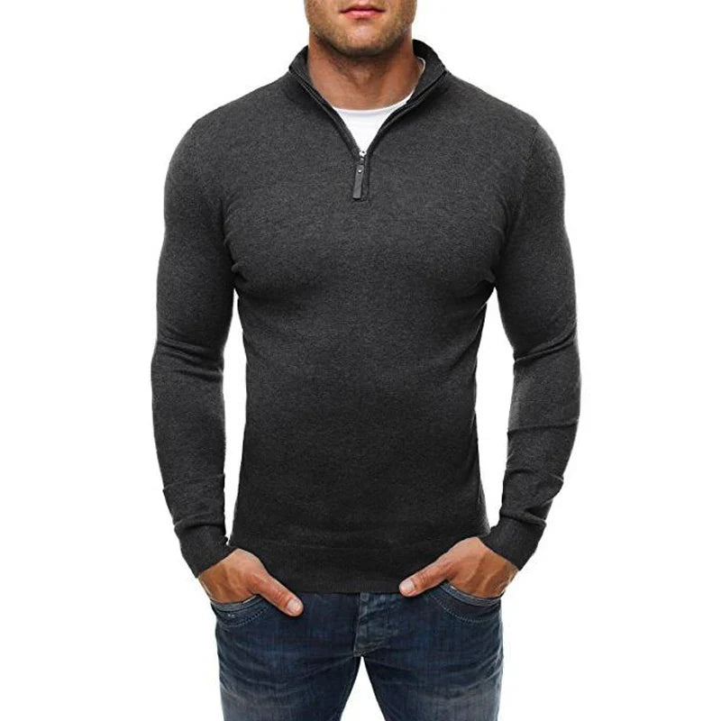 Herre sweater med lynlås, slim fit, varm