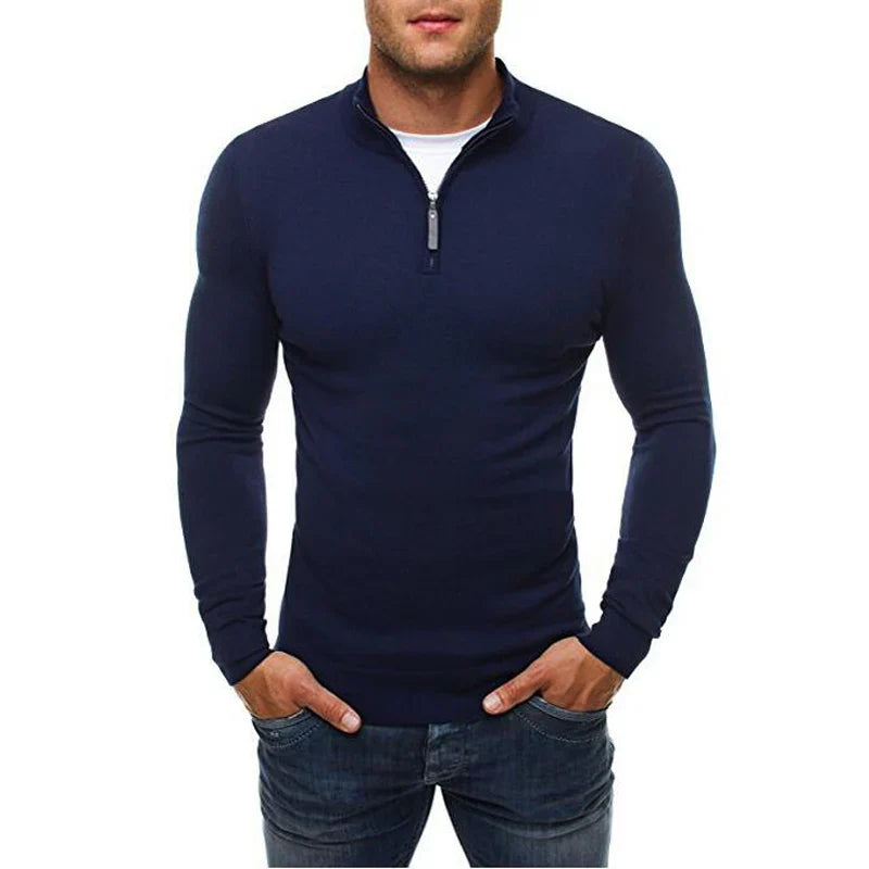 Herre sweater med lynlås, slim fit, varm