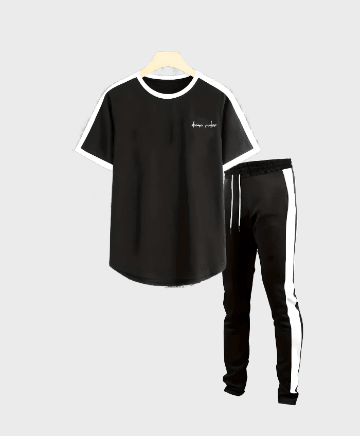 New York - 2-delige set gestreept zwart t-shirt en zwarte trackpants - Miller-Mode