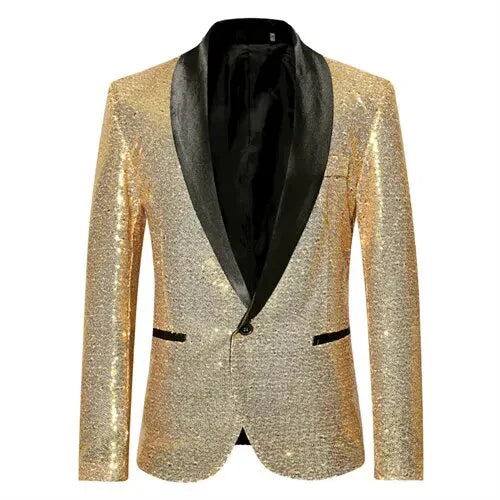 Skinnende guld squin glitter button down fleecejakke til mænd