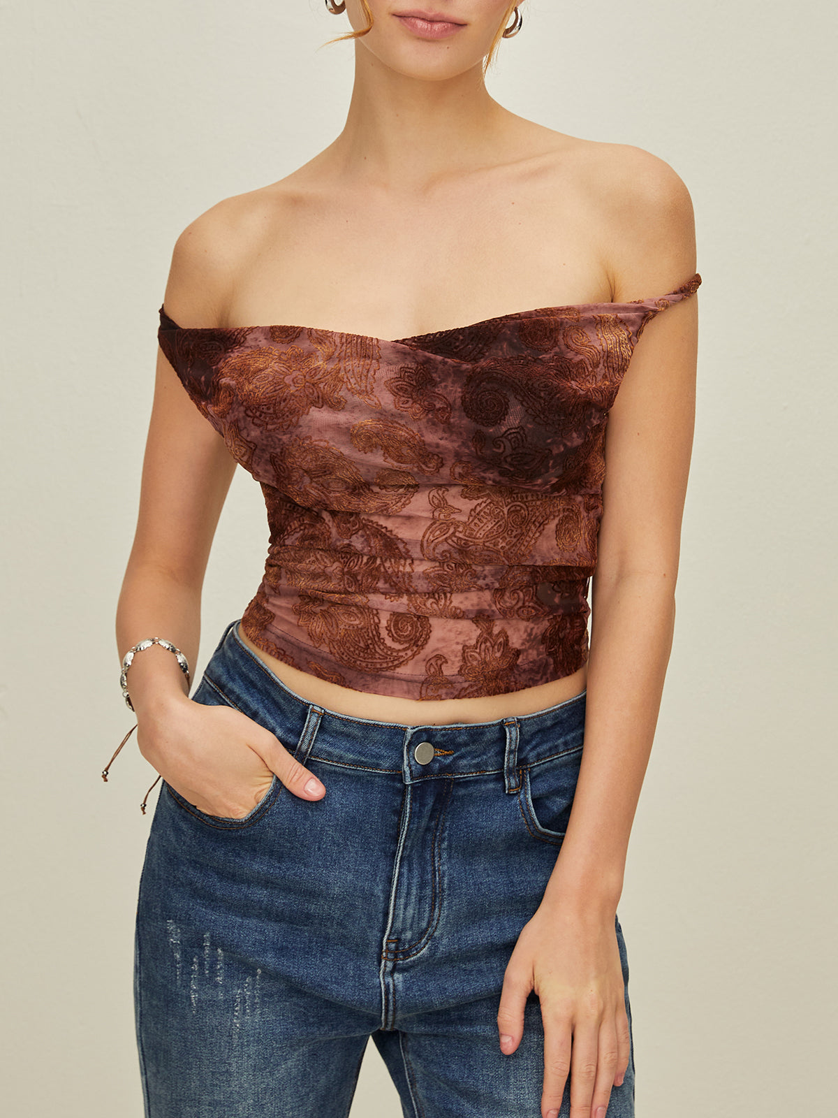 Printet off-the-shoulder tanktop