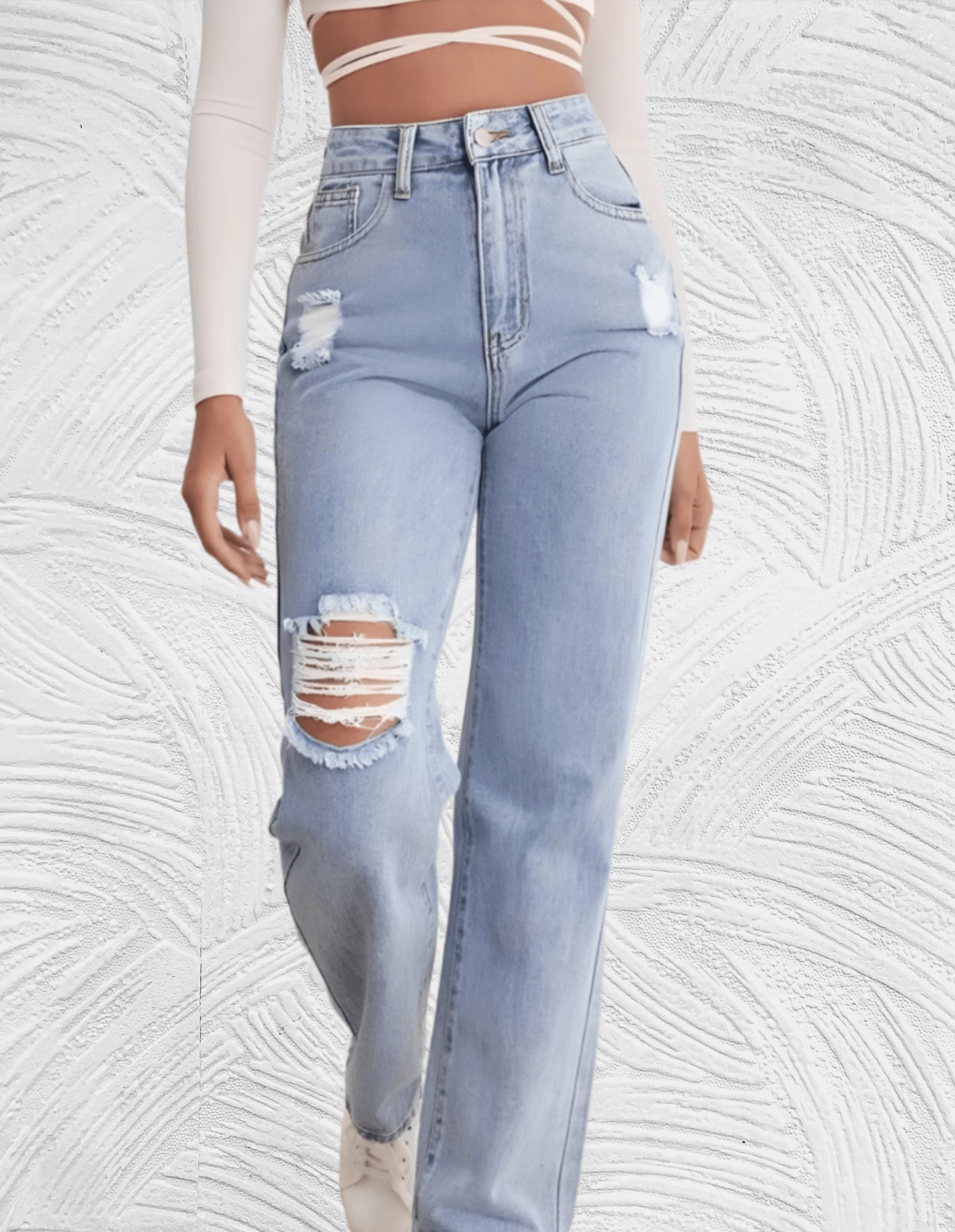 Frank - Gescheurde losse jeans met hoge taille voor dames - Miller-Mode